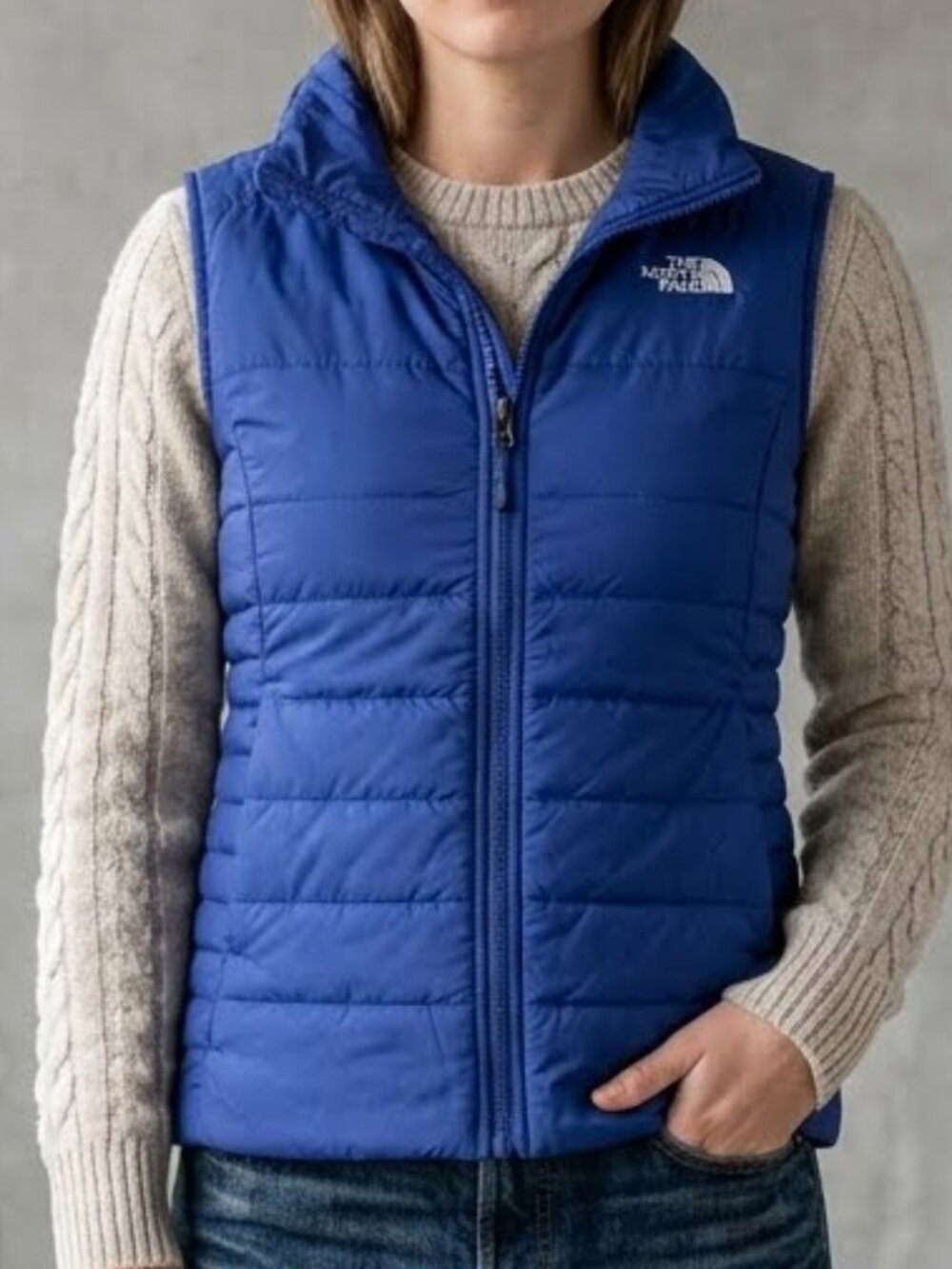 The North Face Blue Explore Vest Jacket Quilted Puffer Pockets Girls Youth XL 18